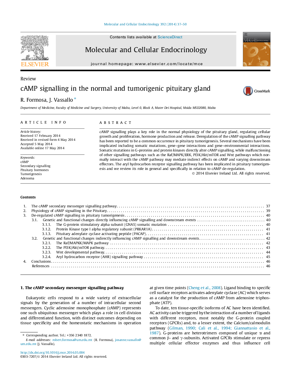 cAMP signalling in the normal and tumorigenic pituitary gland