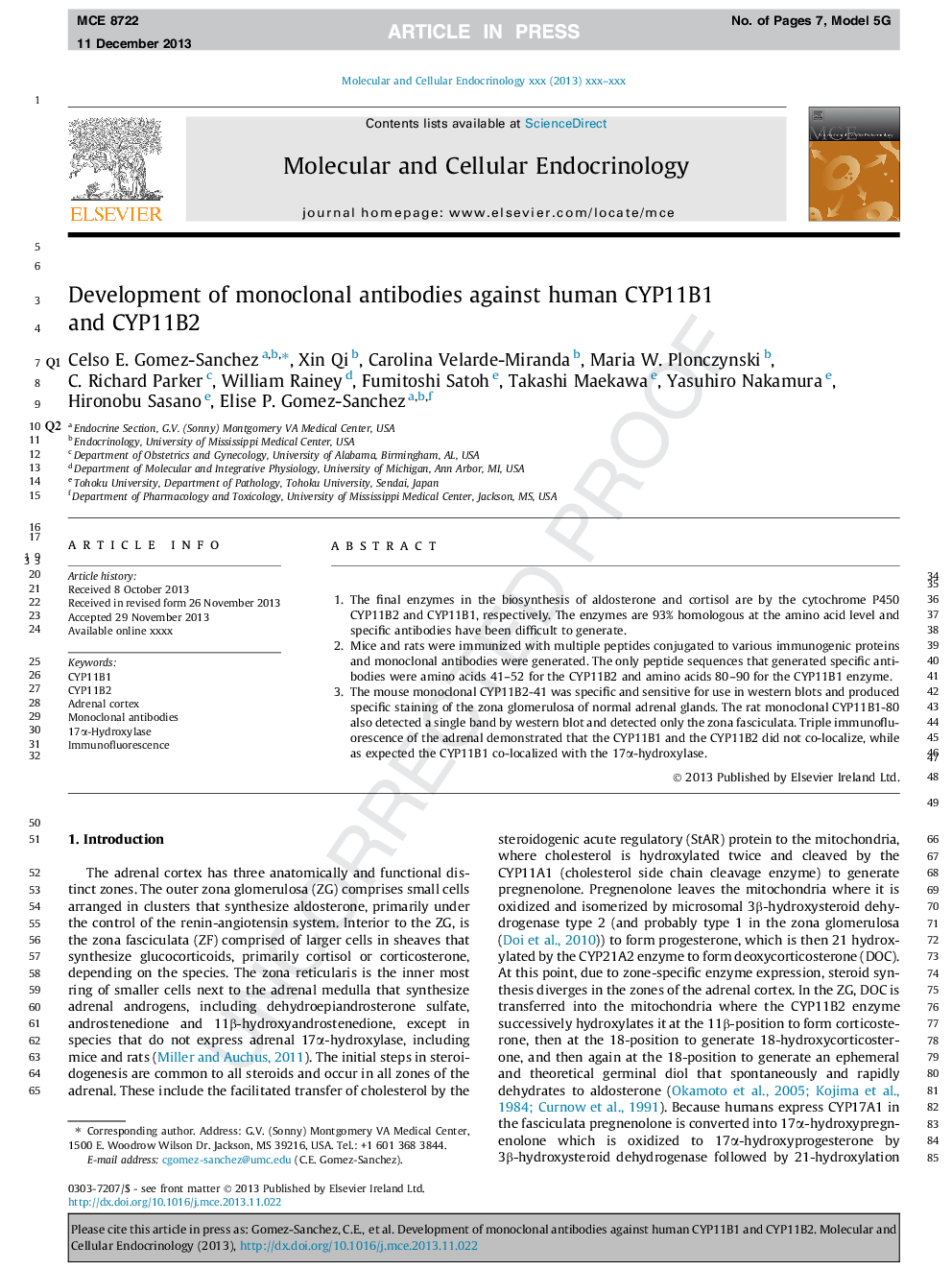 Development of monoclonal antibodies against human CYP11B1 and CYP11B2