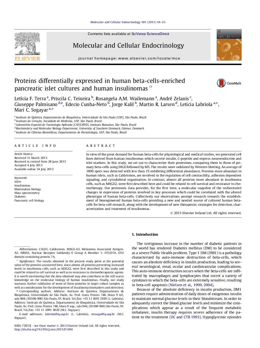 Proteins differentially expressed in human beta-cells-enriched pancreatic islet cultures and human insulinomas