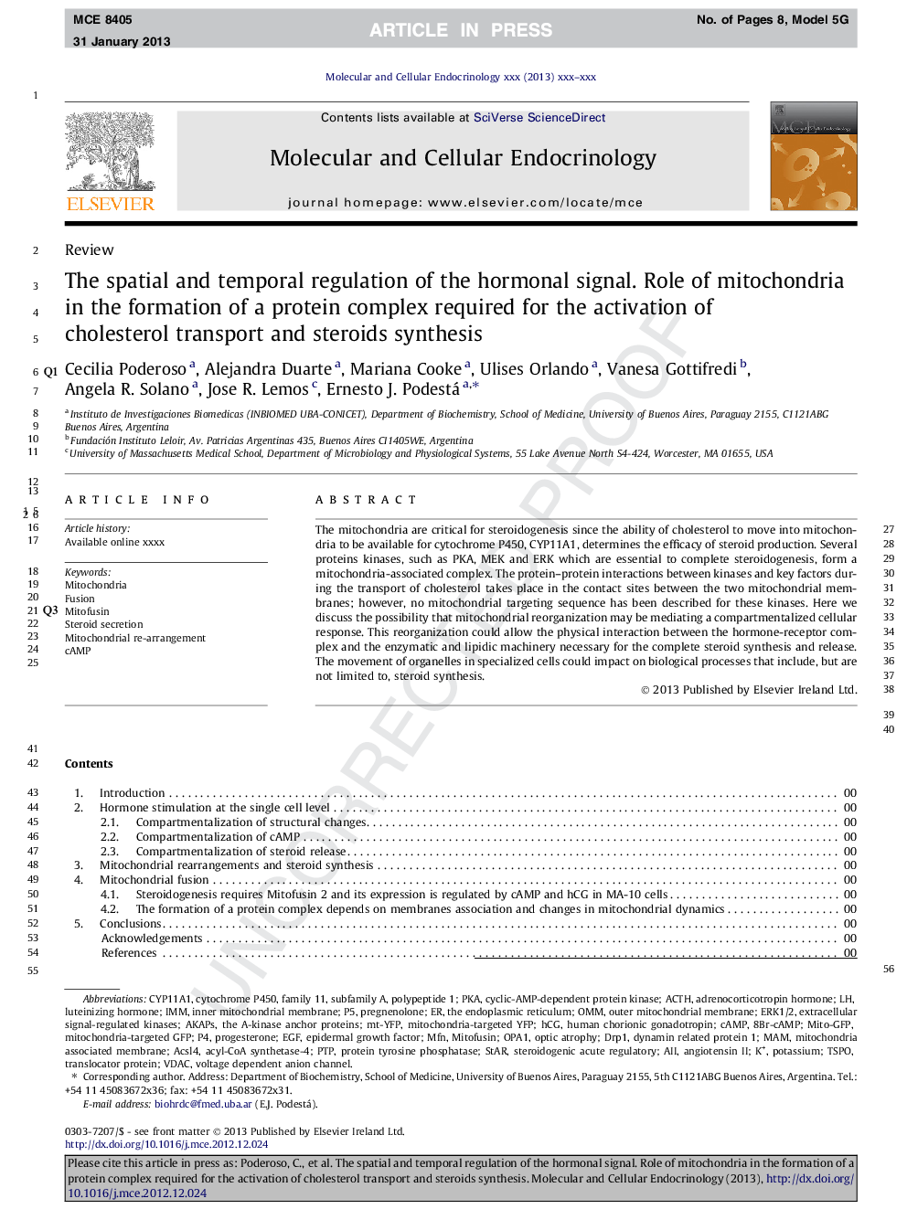 The spatial and temporal regulation of the hormonal signal. Role of mitochondria in the formation of a protein complex required for the activation of cholesterol transport and steroids synthesis