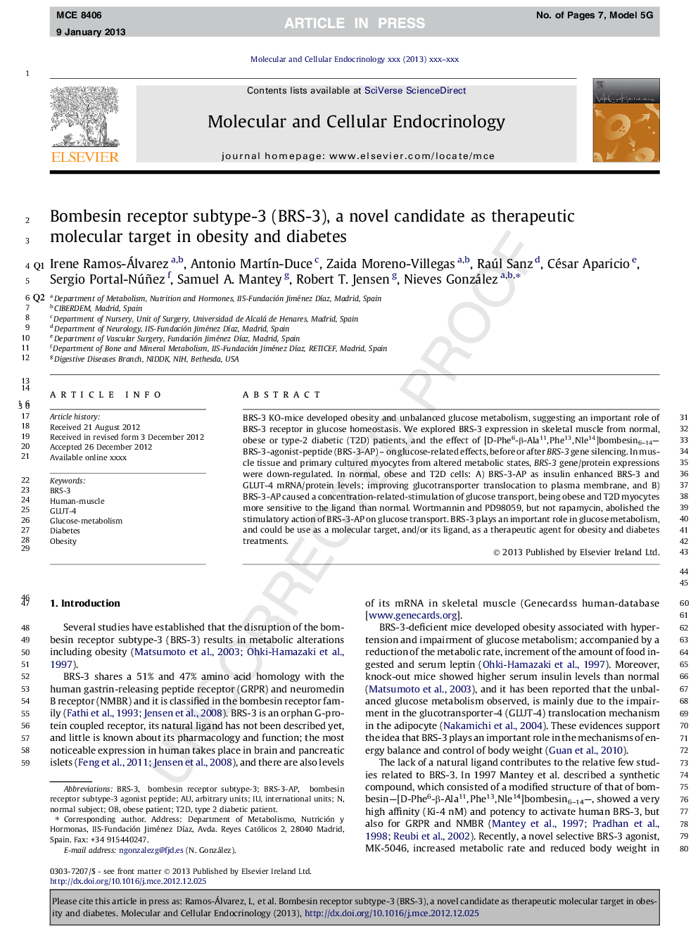 Bombesin receptor subtype-3 (BRS-3), a novel candidate as therapeutic molecular target in obesity and diabetes