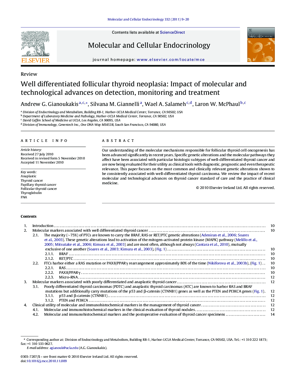 Well differentiated follicular thyroid neoplasia: Impact of molecular and technological advances on detection, monitoring and treatment