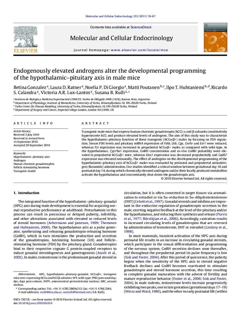 Endogenously elevated androgens alter the developmental programming of the hypothalamic-pituitary axis in male mice