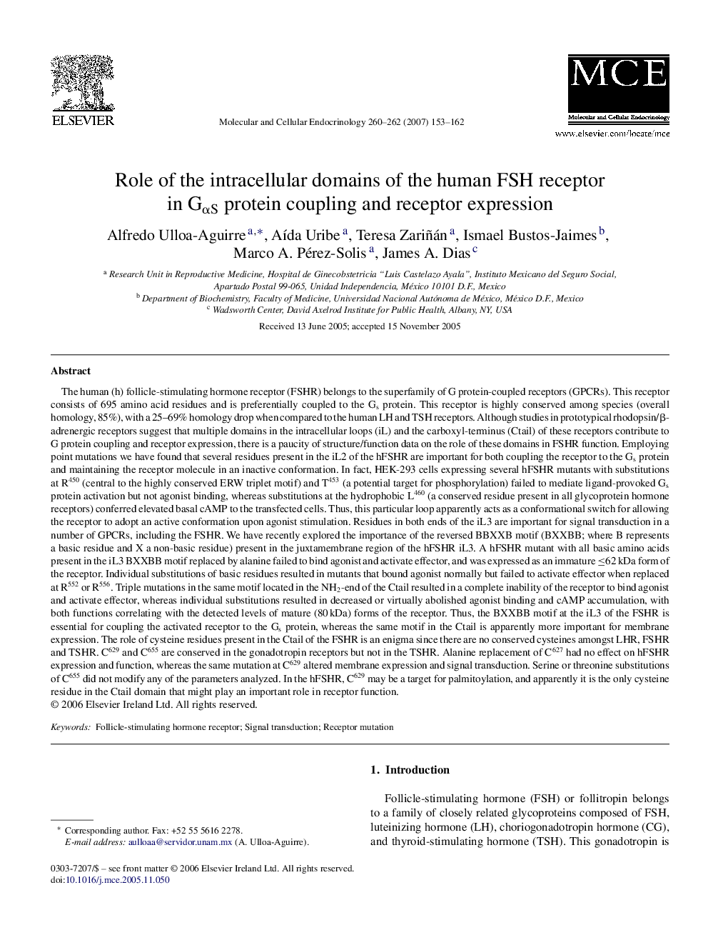 Role of the intracellular domains of the human FSH receptor in GÎ±S protein coupling and receptor expression