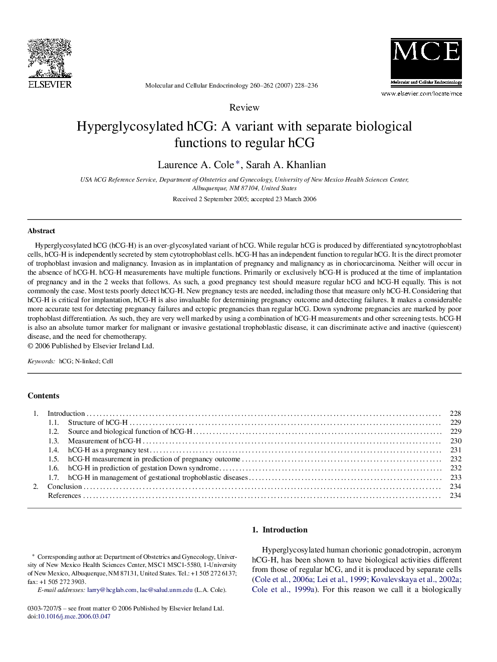 Hyperglycosylated hCG: A variant with separate biological functions to regular hCG