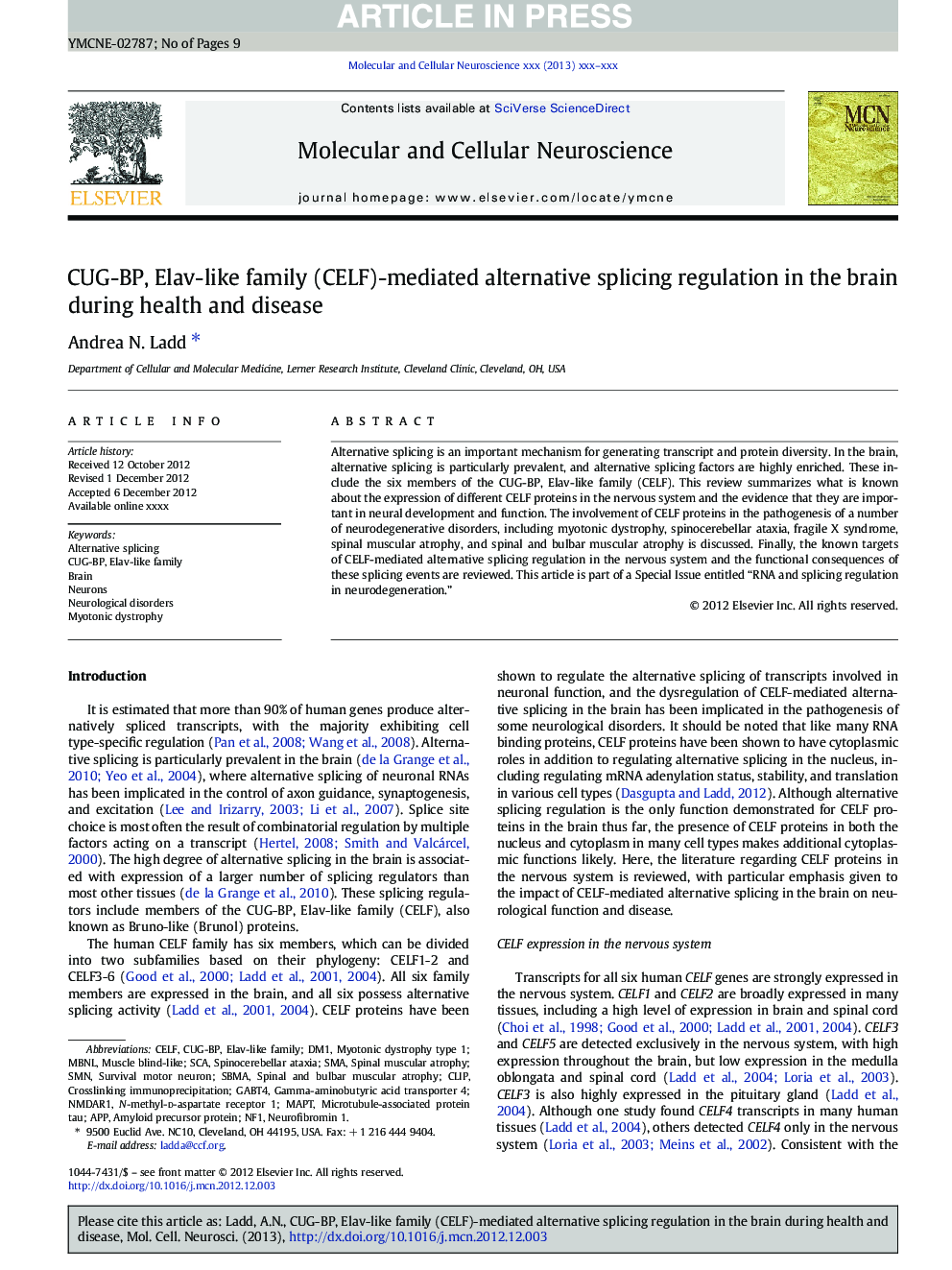 CUG-BP, Elav-like family (CELF)-mediated alternative splicing regulation in the brain during health and disease