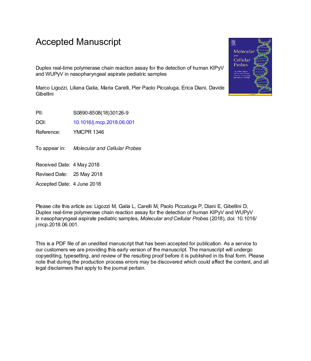 Duplex real-time polymerase chain reaction assay for the detection of human KIPyV and WUPyV in nasopharyngeal aspirate pediatric samples