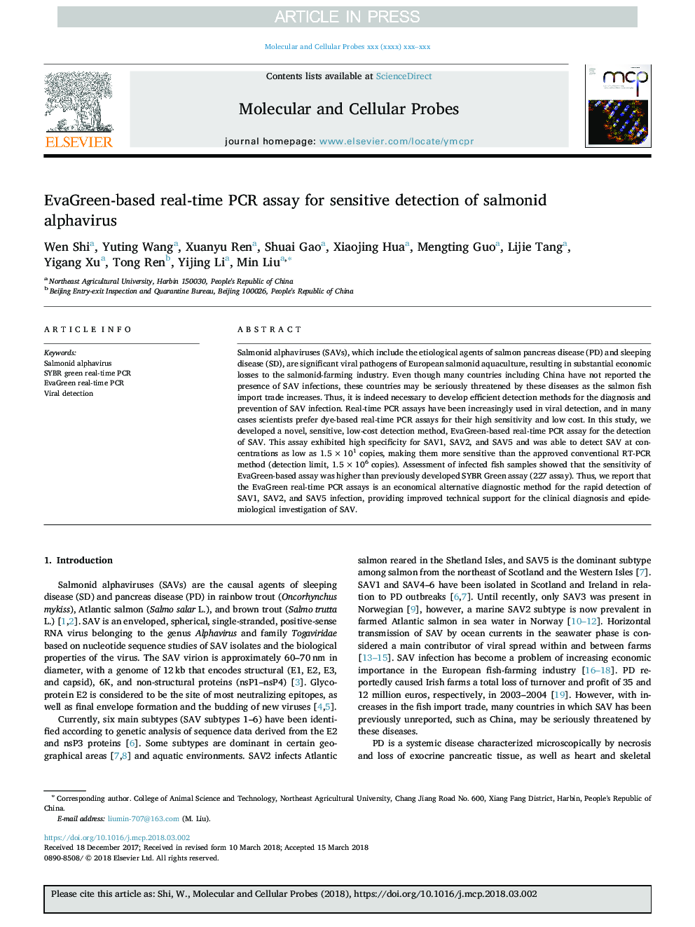 EvaGreen-based real-time PCR assay for sensitive detection of salmonid alphavirus