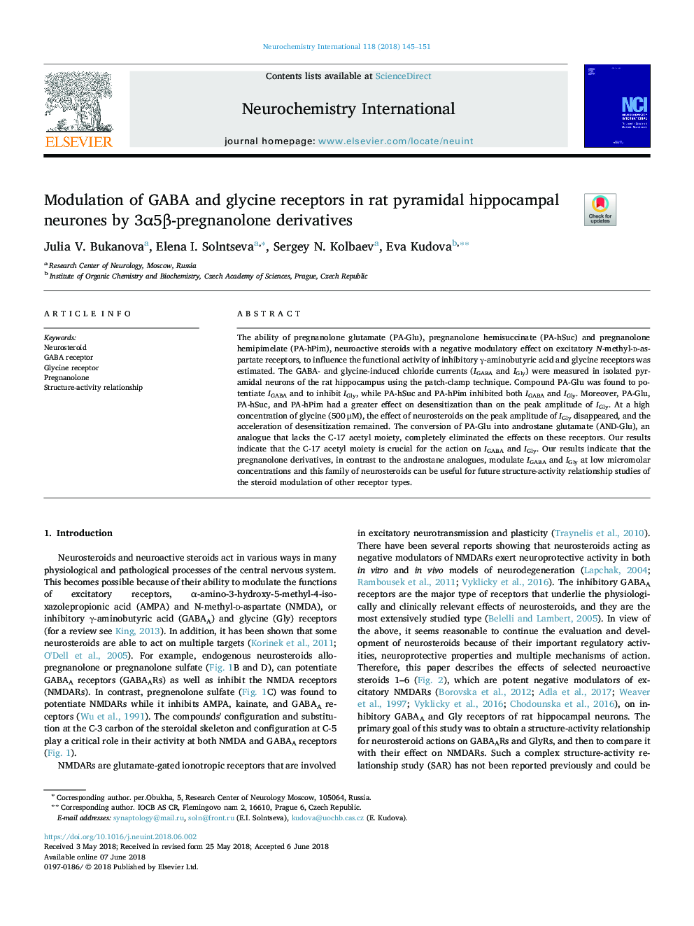 Modulation of GABA and glycine receptors in rat pyramidal hippocampal neurones by 3Î±5Î²-pregnanolone derivatives