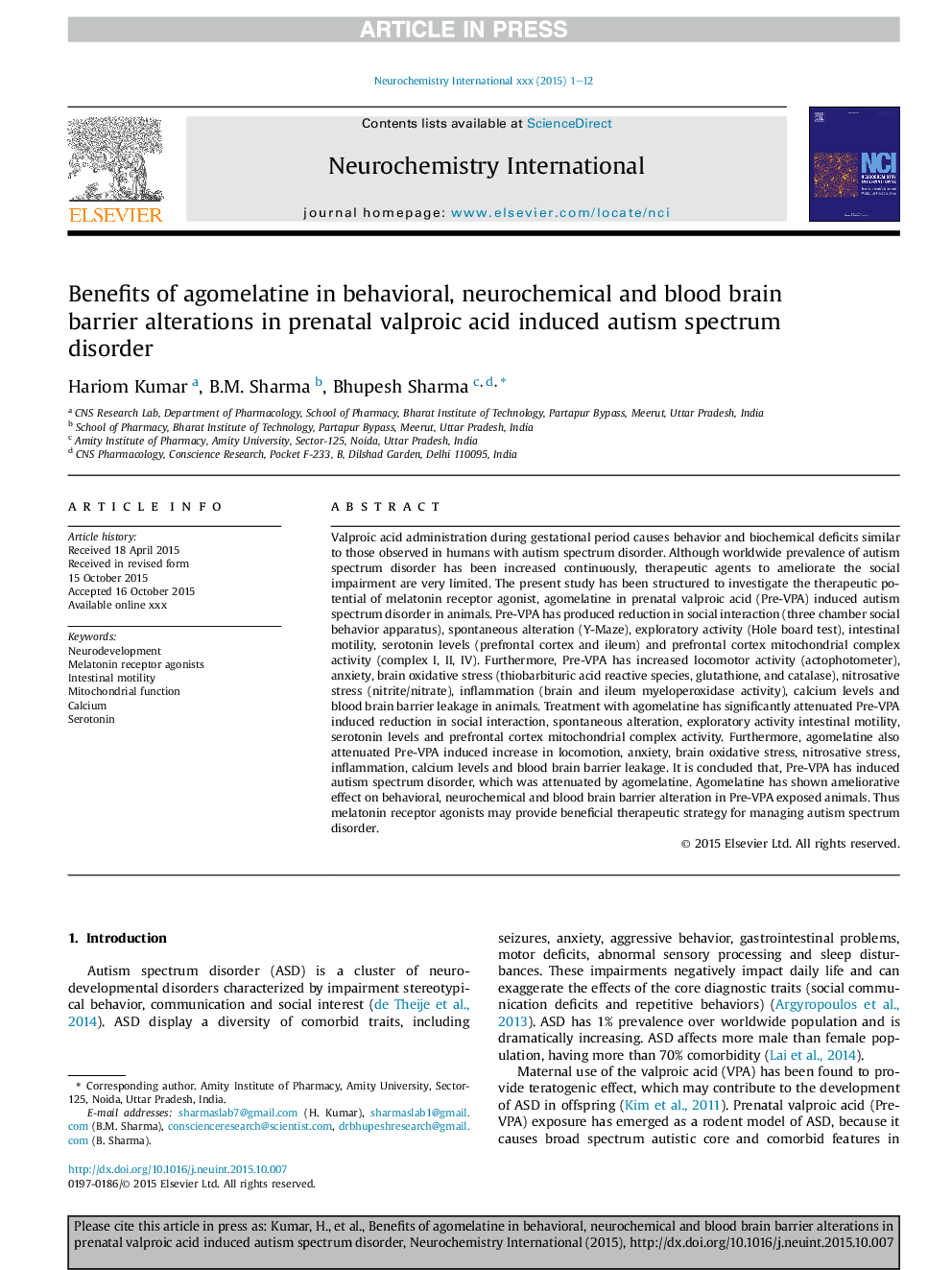 Benefits of agomelatine in behavioral, neurochemical and blood brain barrier alterations in prenatal valproic acid induced autism spectrum disorder