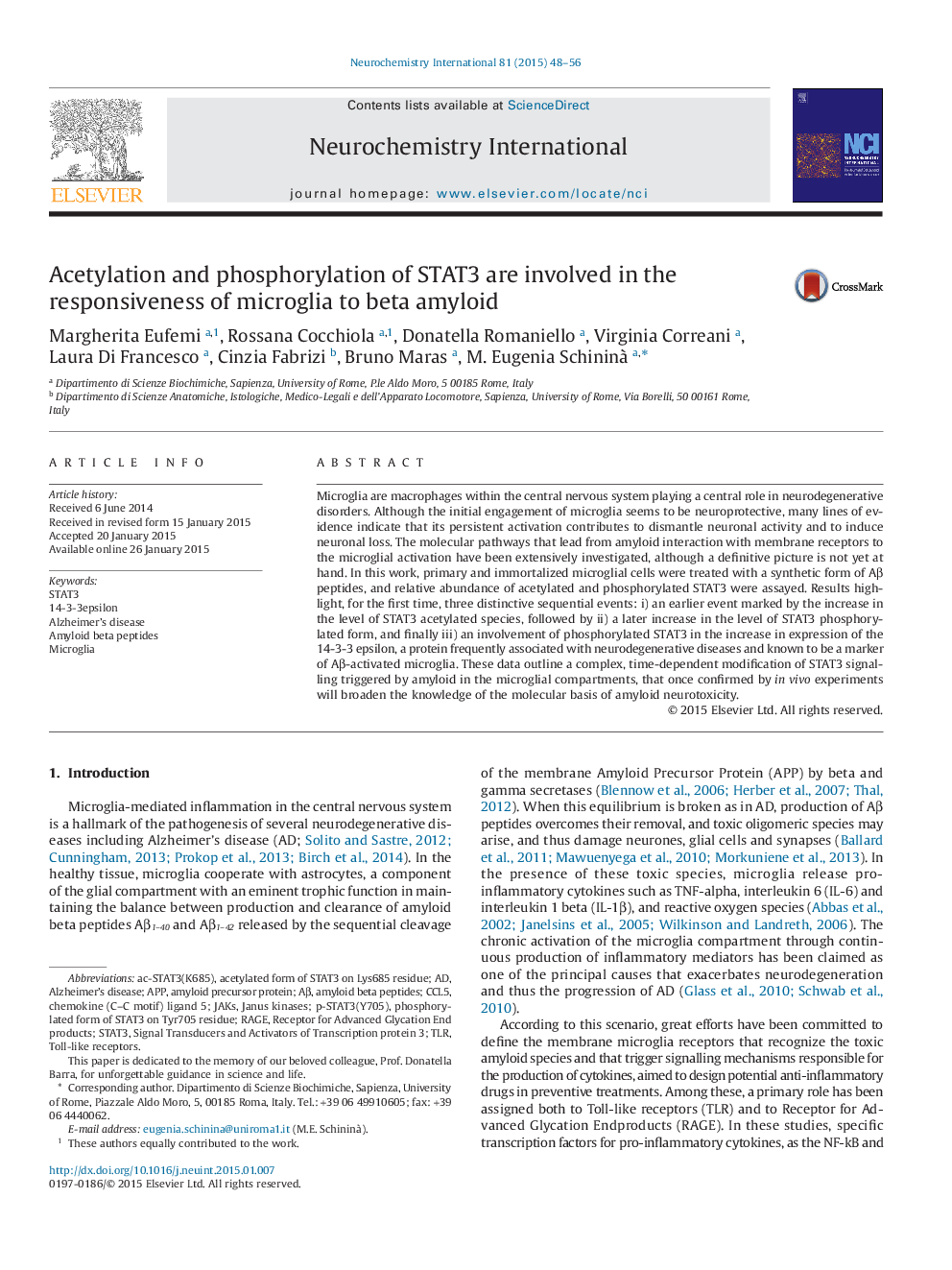 Acetylation and phosphorylation of STAT3 are involved in the responsiveness of microglia to beta amyloid