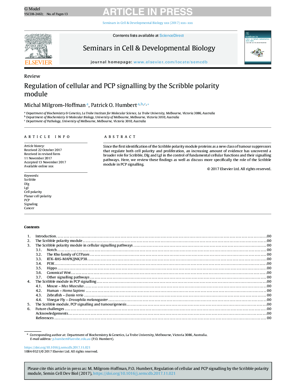 Regulation of cellular and PCP signalling by the Scribble polarity module