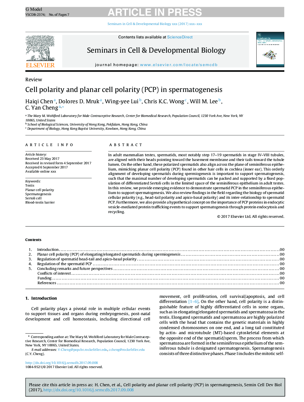 Cell polarity and planar cell polarity (PCP) in spermatogenesis