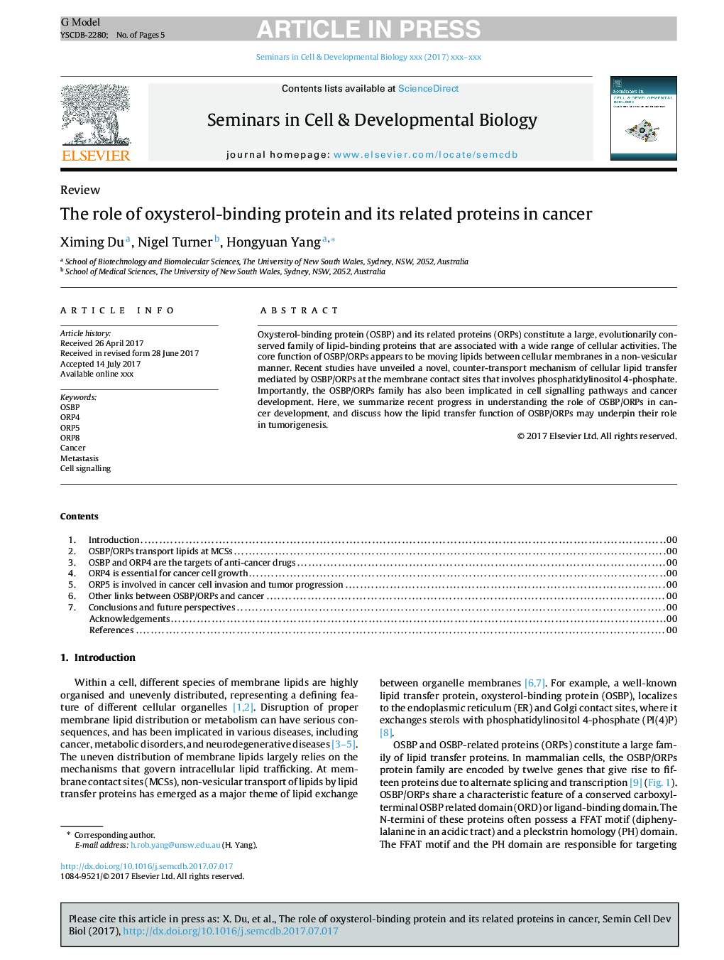 The role of oxysterol-binding protein and its related proteins in cancer