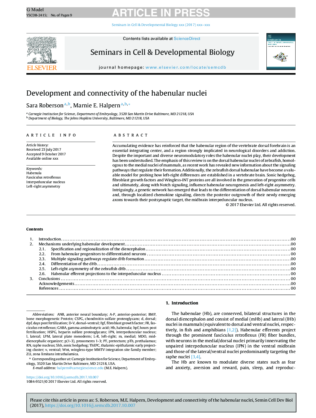 Development and connectivity of the habenular nuclei