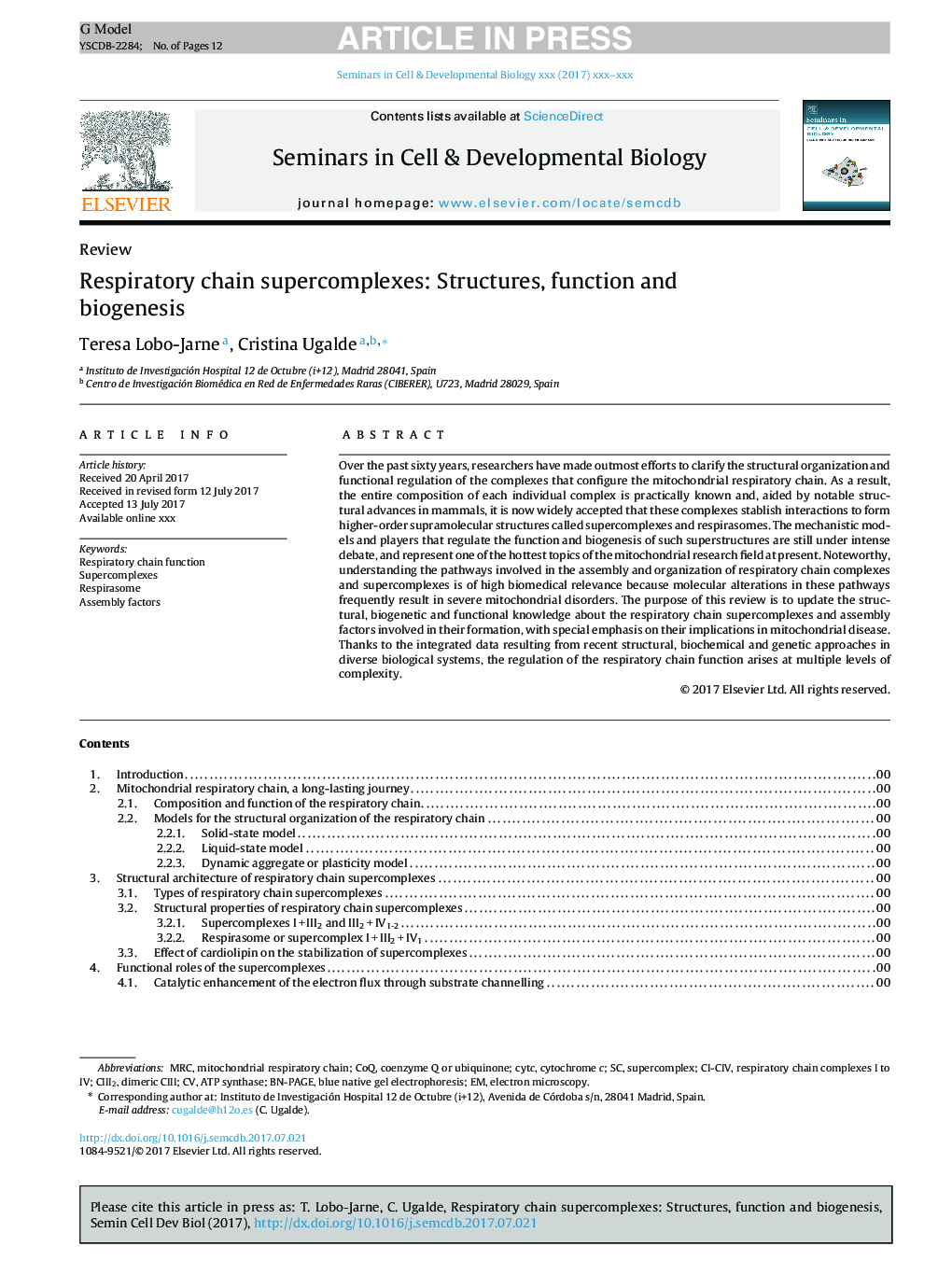 Respiratory chain supercomplexes: Structures, function and biogenesis