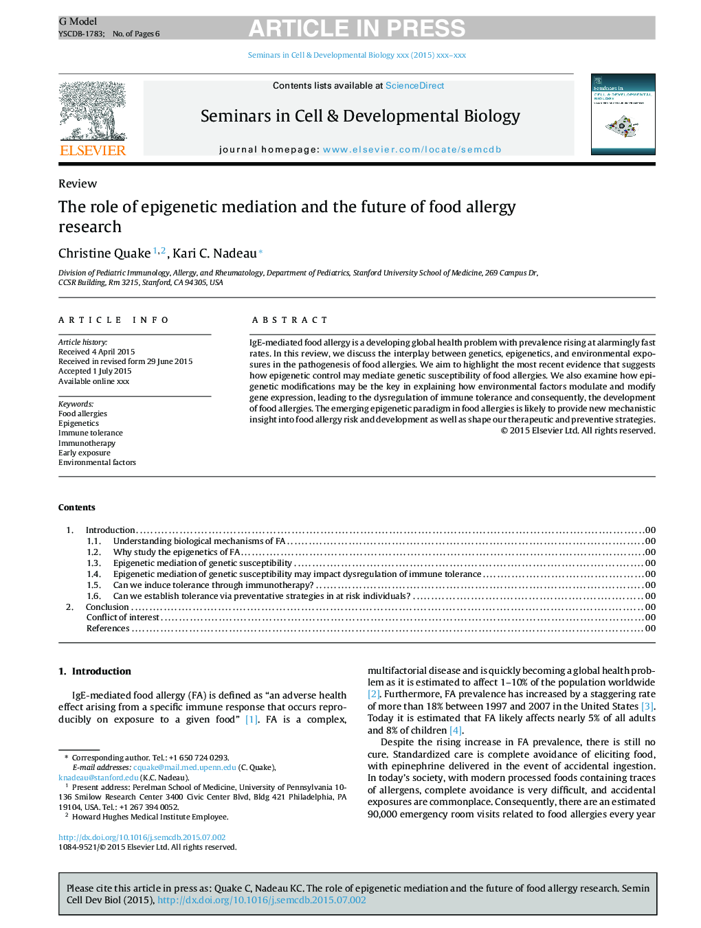 The role of epigenetic mediation and the future of food allergy research