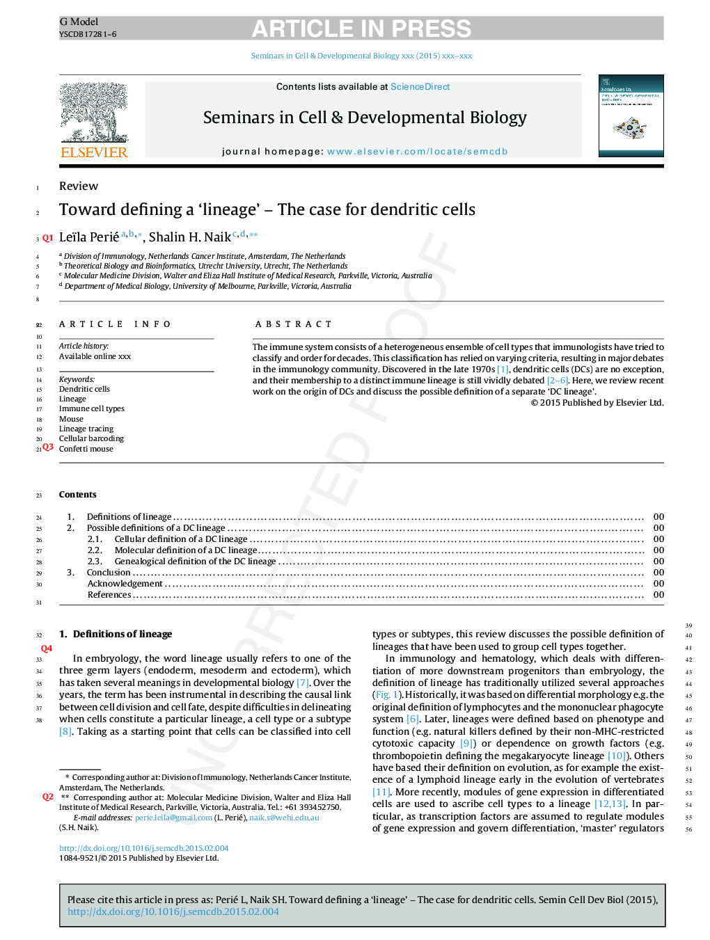 Toward defining a 'lineage' - The case for dendritic cells