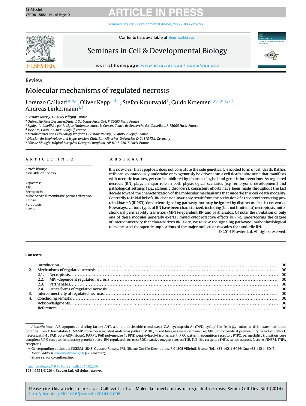 Molecular mechanisms of regulated necrosis