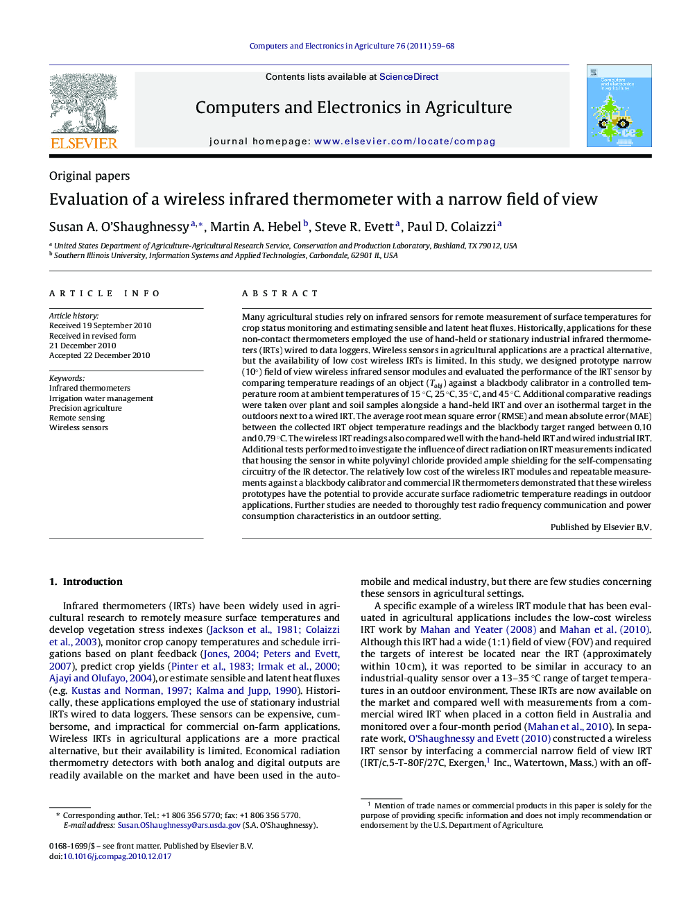 Evaluation of a wireless infrared thermometer with a narrow field of view