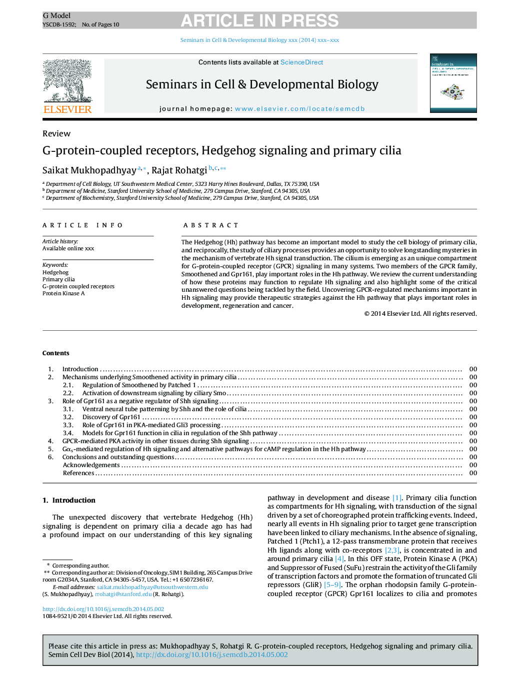 G-protein-coupled receptors, Hedgehog signaling and primary cilia