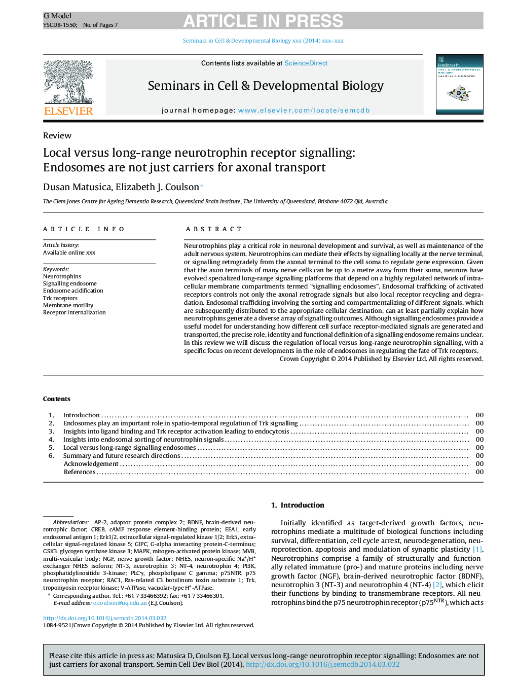 Local versus long-range neurotrophin receptor signalling: Endosomes are not just carriers for axonal transport