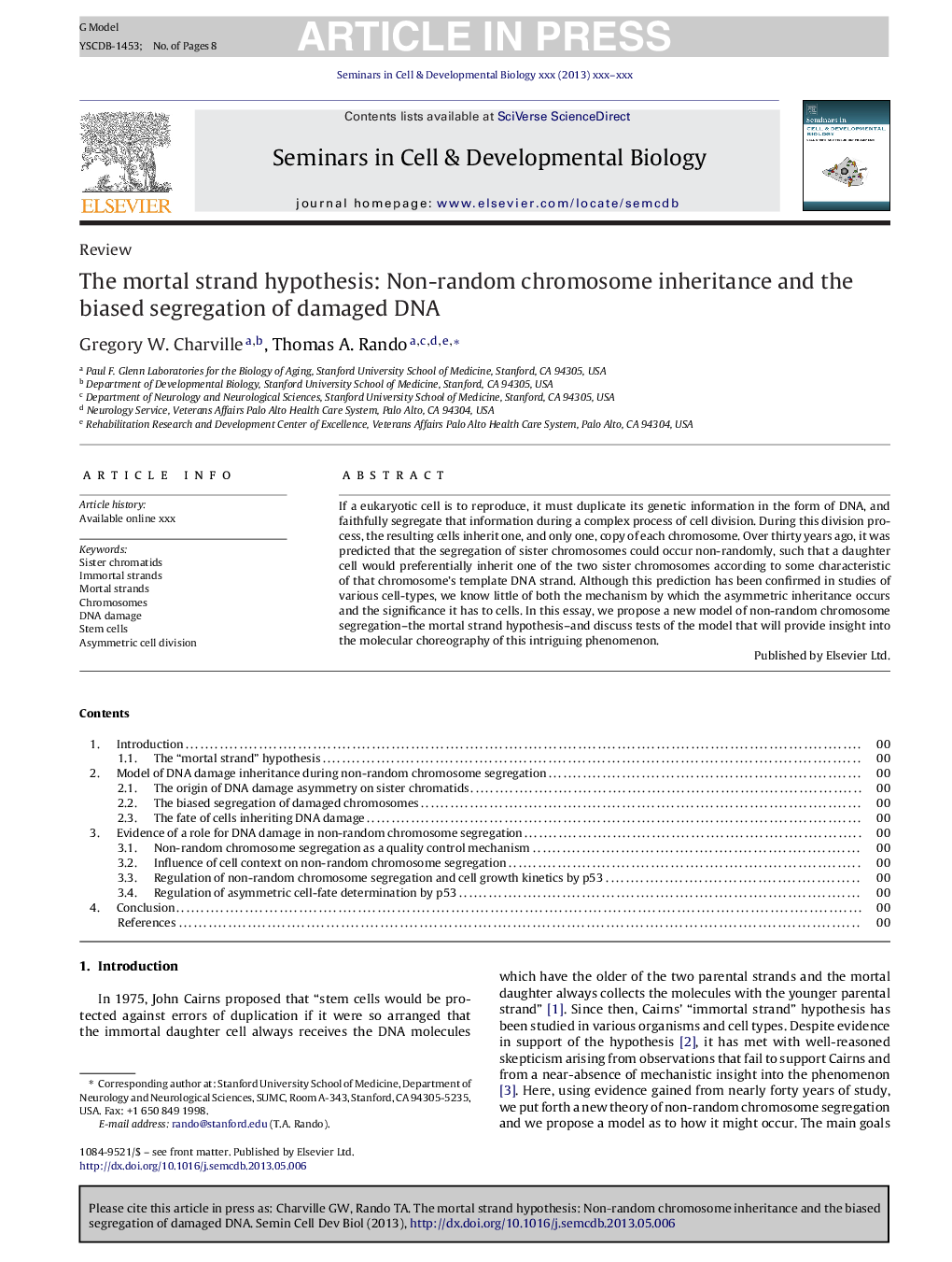 The mortal strand hypothesis: Non-random chromosome inheritance and the biased segregation of damaged DNA