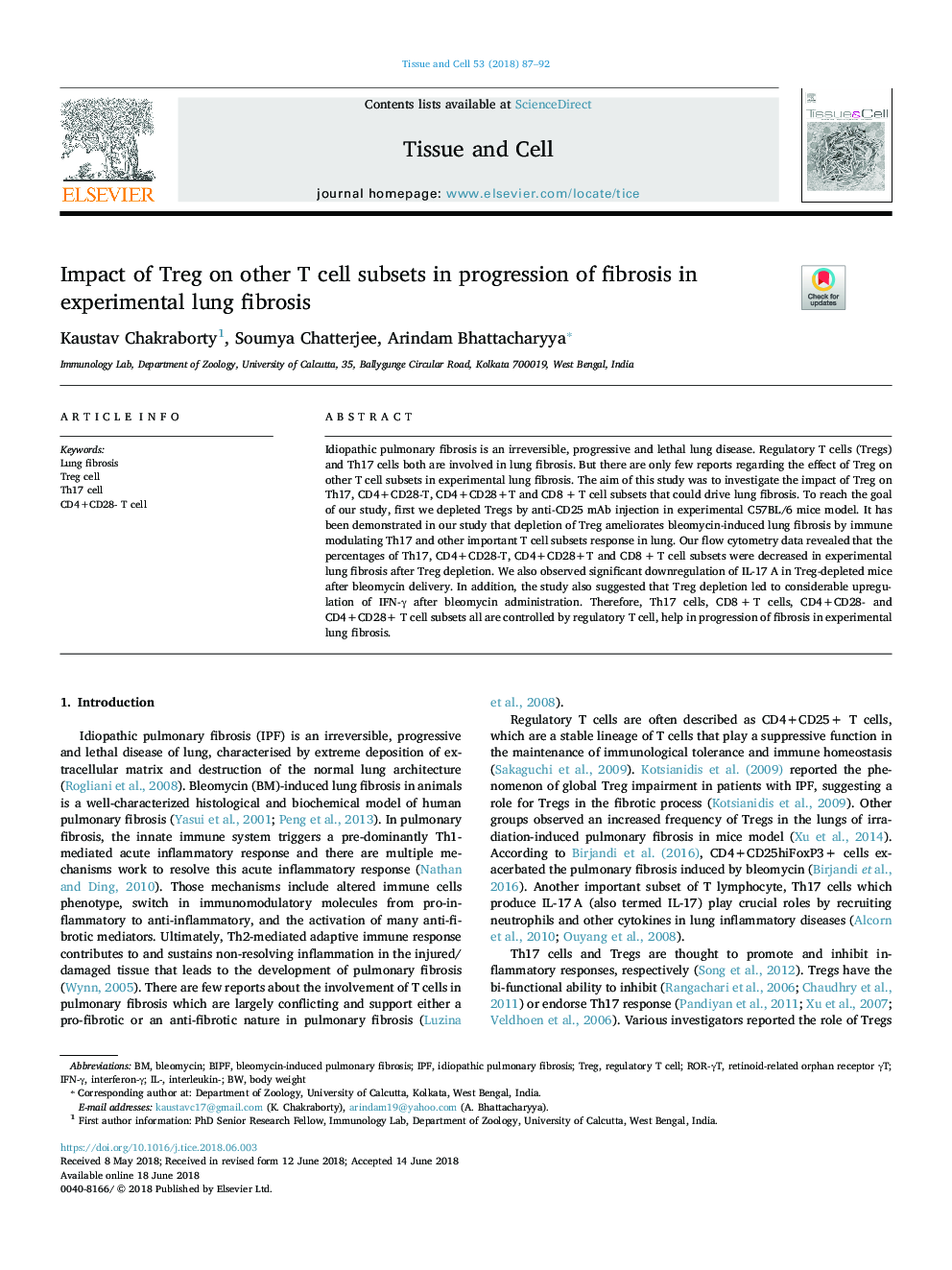 عکس صفحه اول مقاله: Impact of Treg on other T cell subsets in progression of fibrosis in experimental lung fibrosis Impact of Treg on other T cell subsets in progression of fibrosis in experimental lung fibrosis
