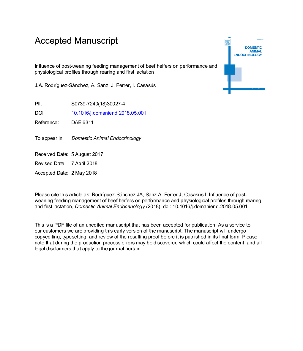 Influence of postweaning feeding management of beef heifers on performance and physiological profiles through rearing and first lactation