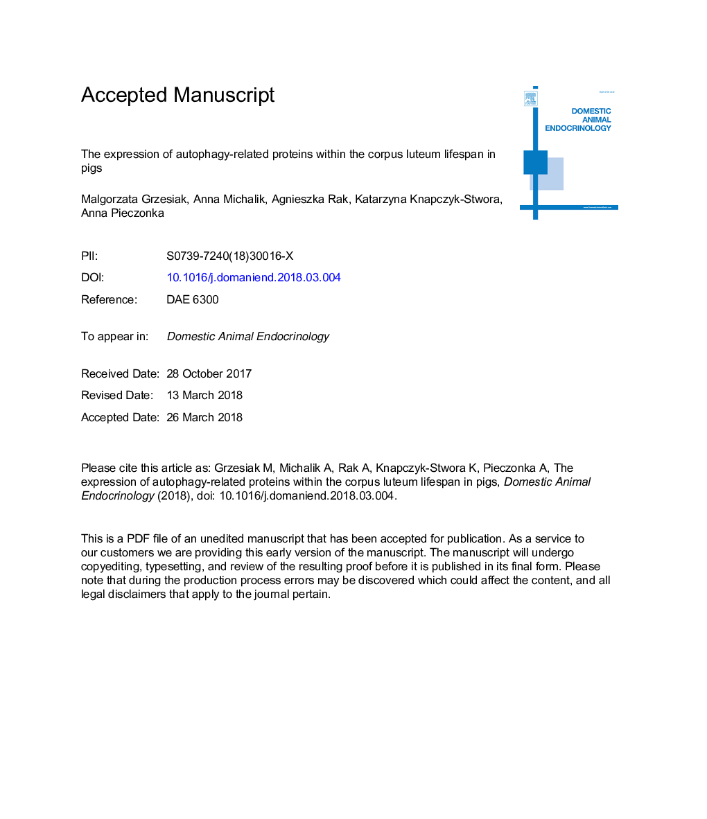 The expression of autophagy-related proteins within the corpus luteum lifespan in pigs