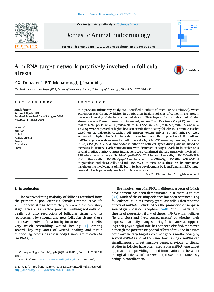 A miRNA target network putatively involved in follicular atresia