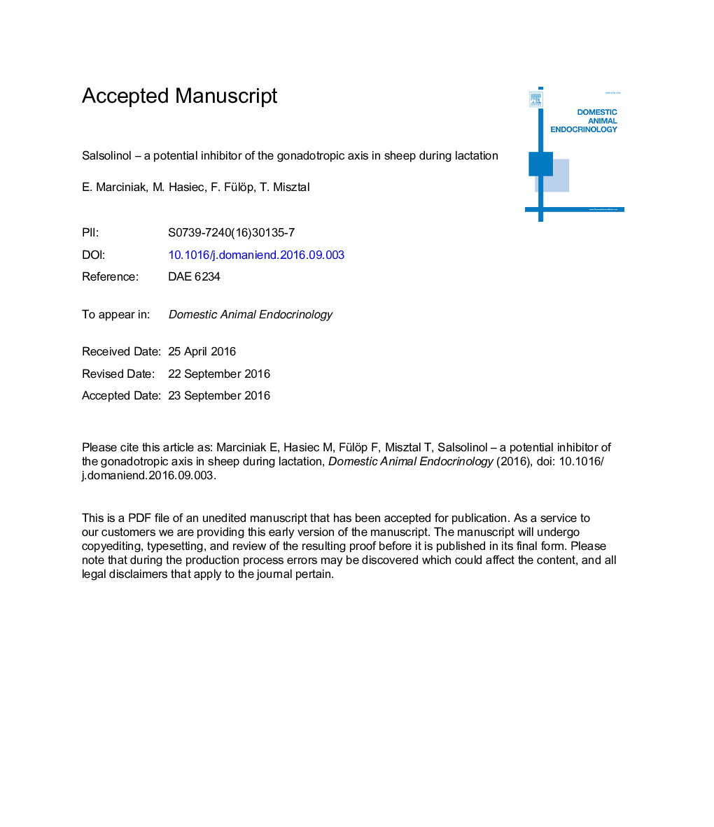 Salsolinol-a potential inhibitor of the gonadotropic axis in sheep during lactation