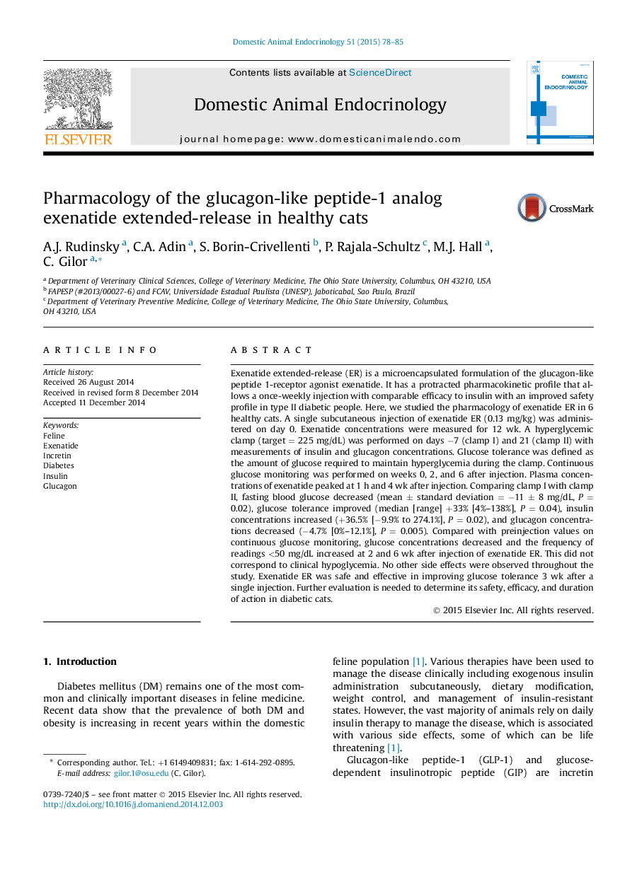 Pharmacology of the glucagon-like peptide-1 analog exenatide extended-release in healthy cats