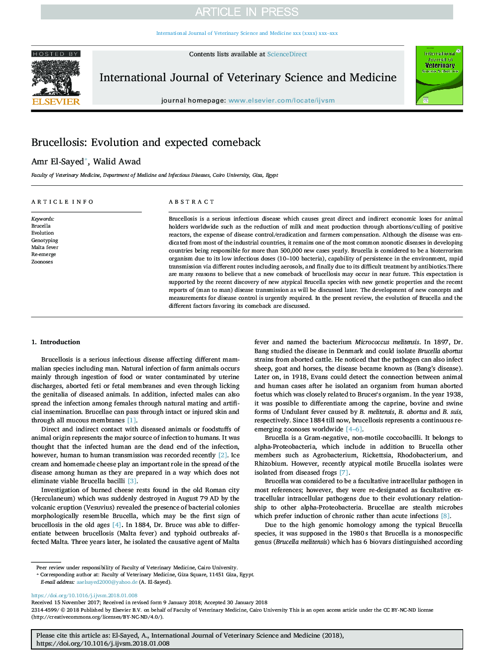 Brucellosis: Evolution and expected comeback