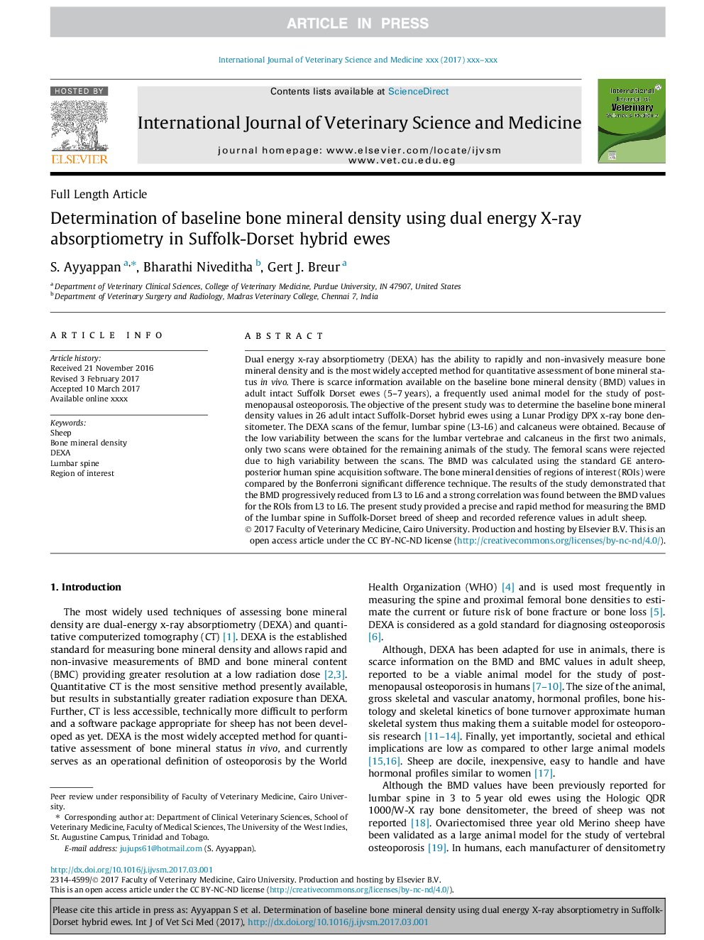 تعیین چگالی مواد معدنی استخوان با استفاده از جذب سنجی اشعه ایکس دوگانه در جوجه های ترکیبی سوفولک-دوست 