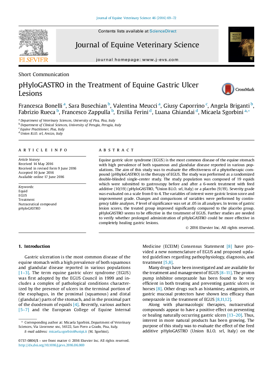 pHyloGASTRO in the Treatment of Equine Gastric Ulcer Lesions