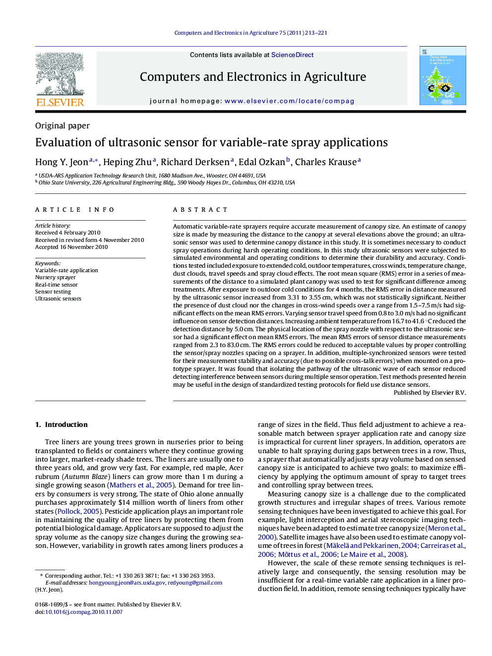 Evaluation of ultrasonic sensor for variable-rate spray applications