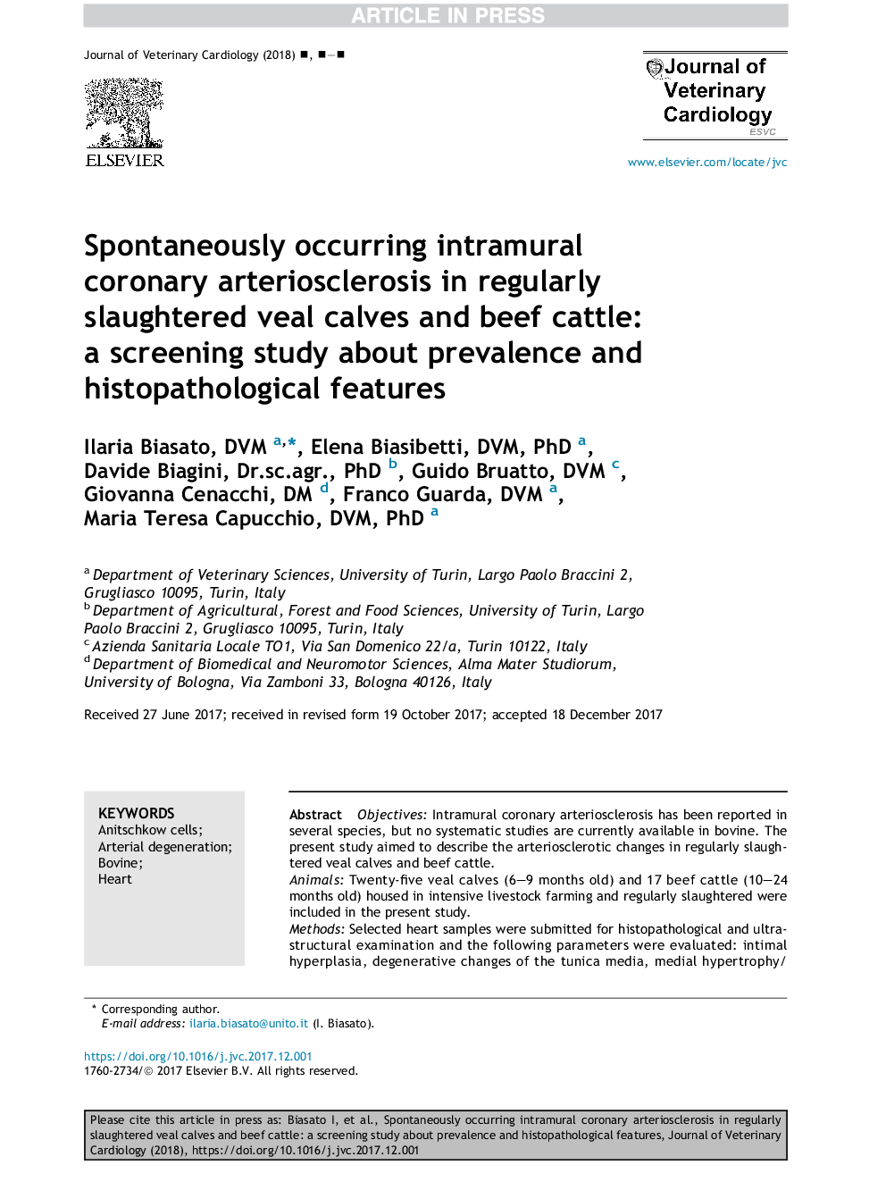 Spontaneously occurring intramural coronary arteriosclerosis in regularly slaughtered veal calves and beef cattle: aÂ screening study about prevalence and histopathological features