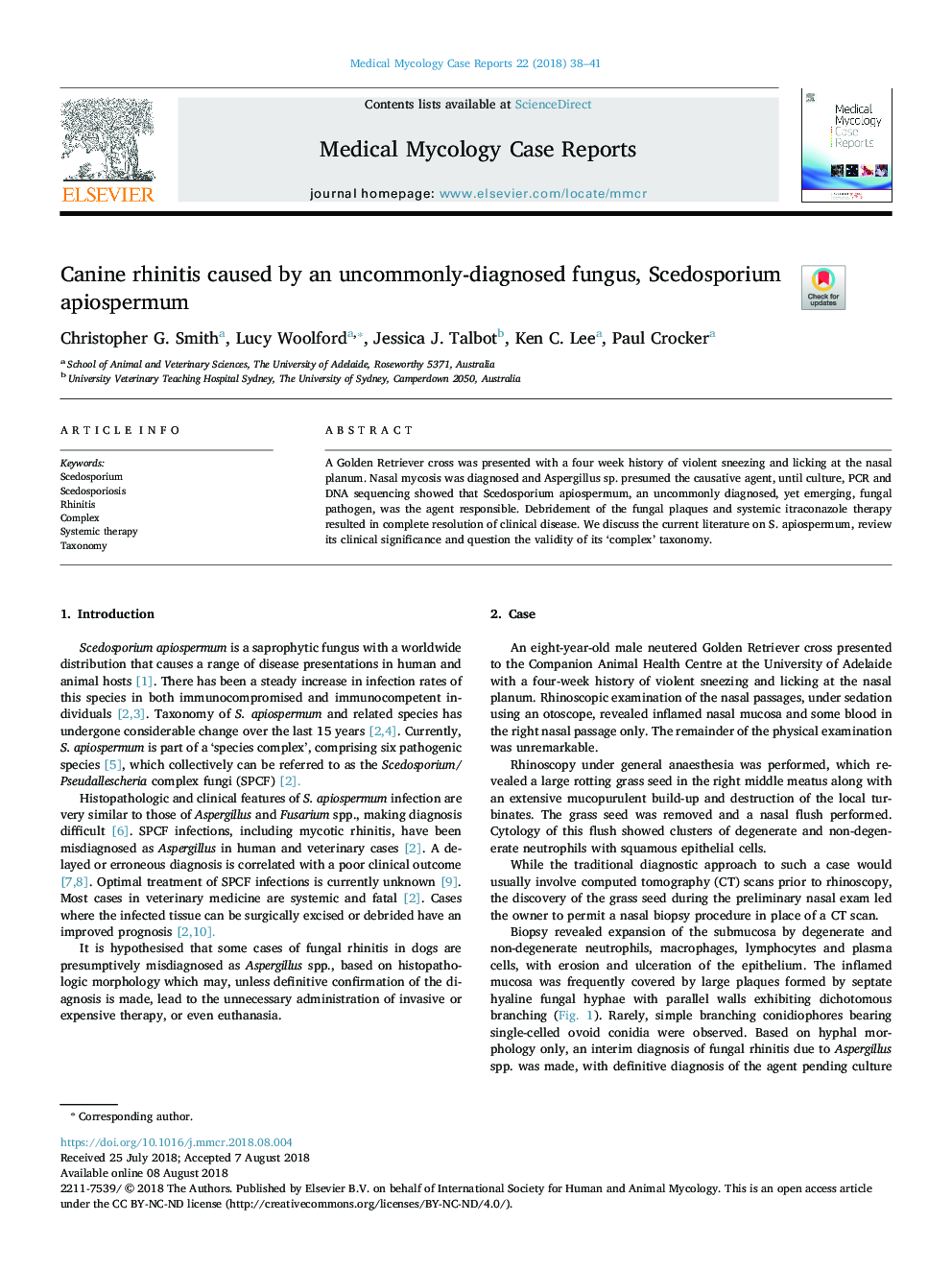 Canine rhinitis caused by an uncommonly-diagnosed fungus, Scedosporium apiospermum