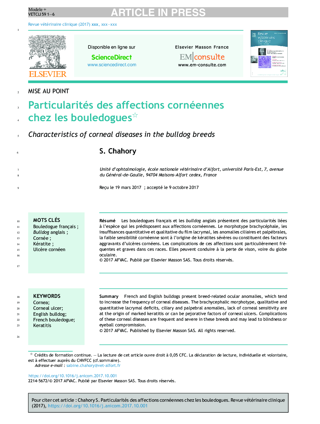 Particularités des affections cornéennes chez les bouledogues