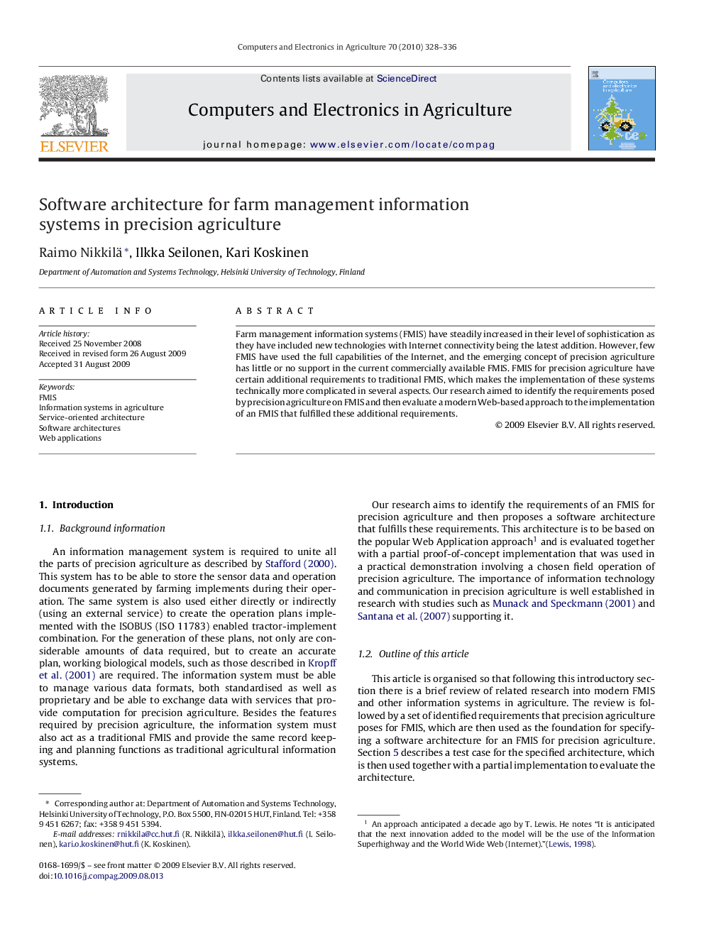 Software architecture for farm management information systems in precision agriculture