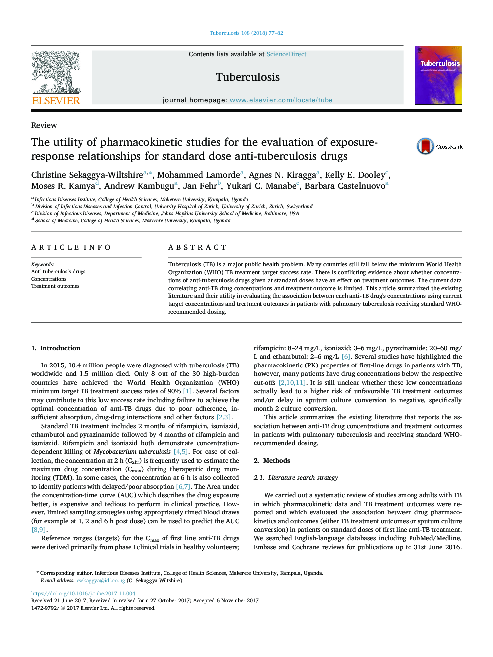 The utility of pharmacokinetic studies for the evaluation of exposure-response relationships for standard dose anti-tuberculosis drugs