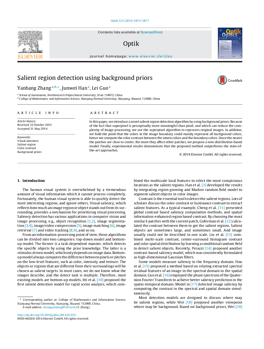 Salient region detection using background priors