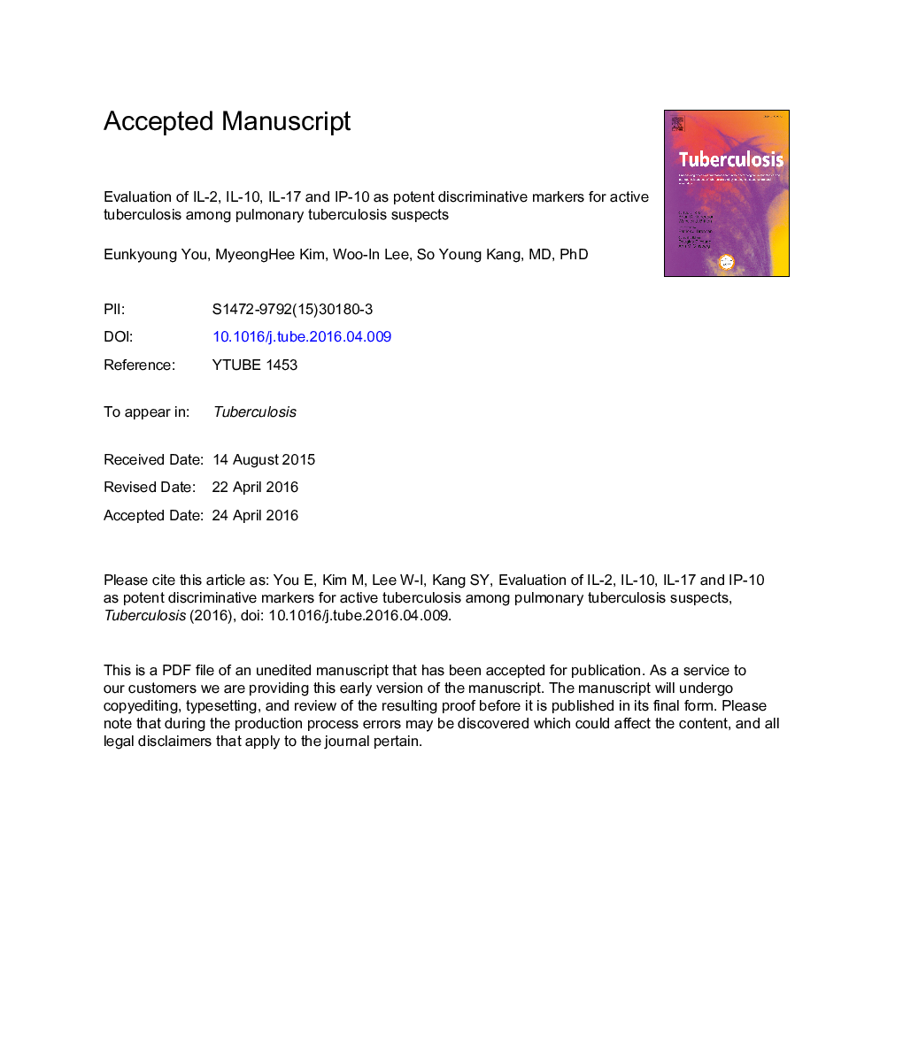 Evaluation of IL-2, IL-10, IL-17 and IP-10 as potent discriminative markers for active tuberculosis among pulmonary tuberculosis suspects