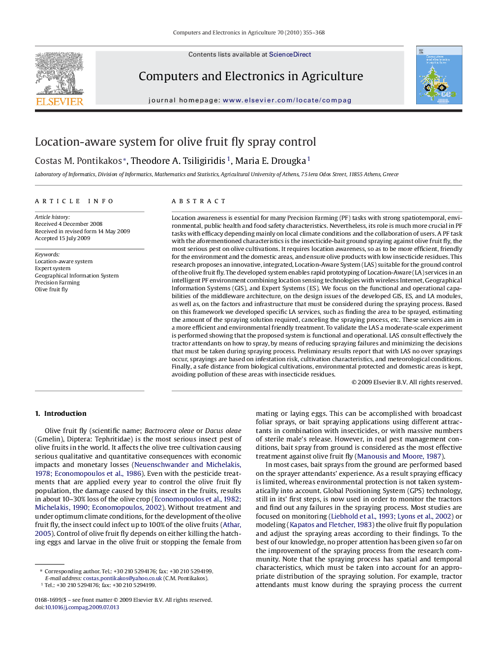 Location-aware system for olive fruit fly spray control