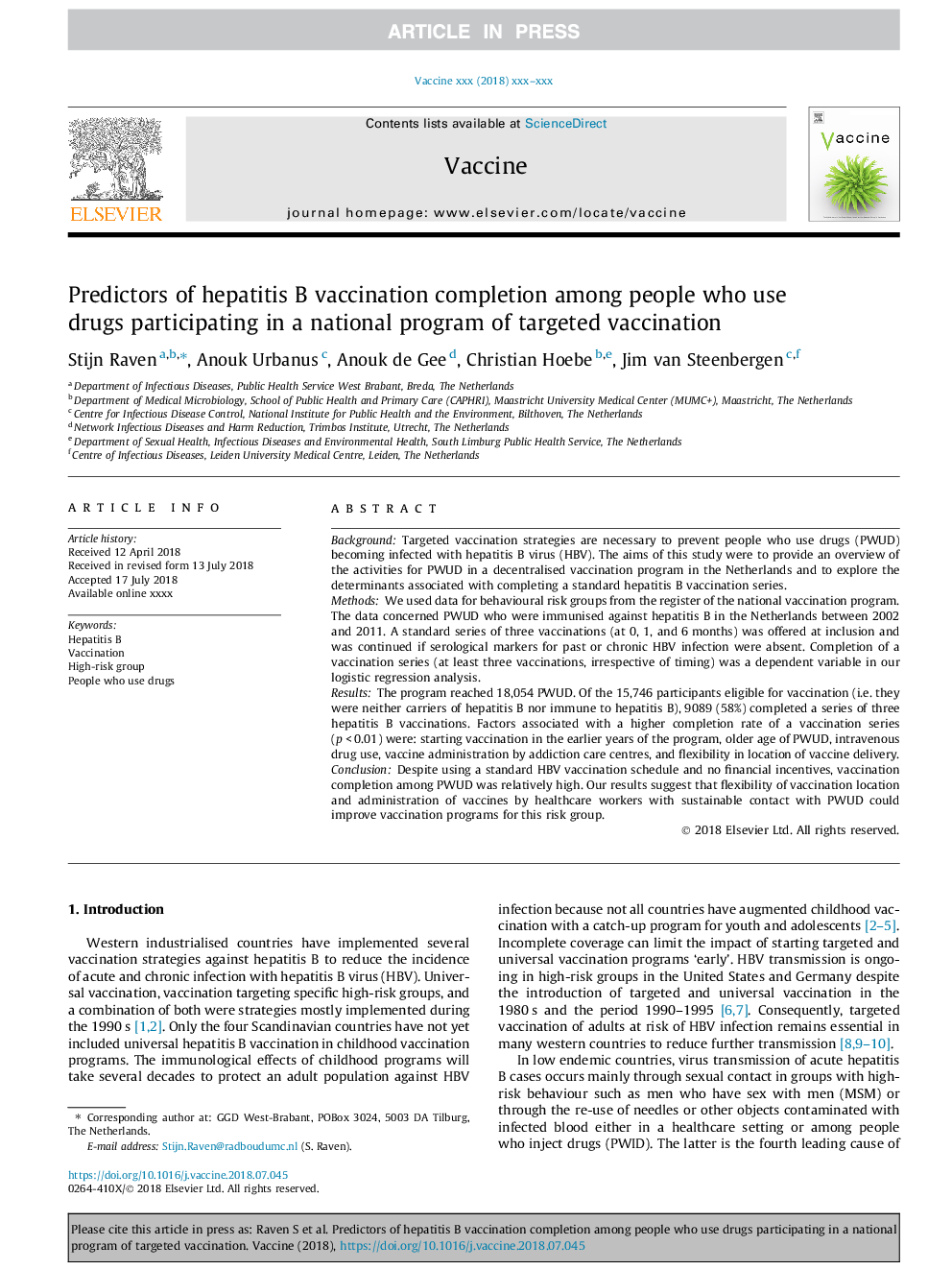 Predictors of hepatitis B vaccination completion among people who use drugs participating in a national program of targeted vaccination