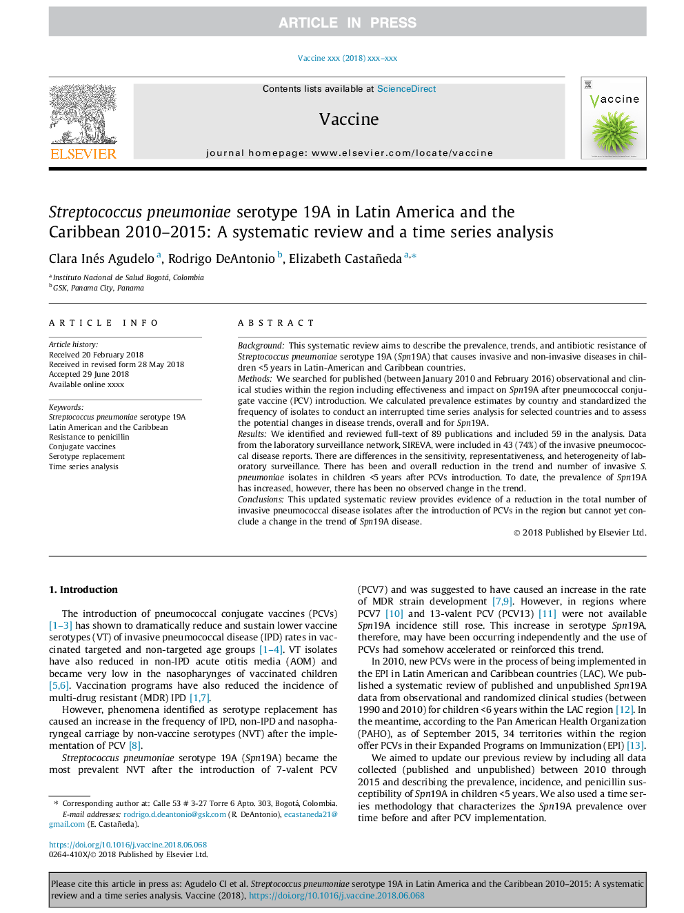 Streptococcus pneumoniae serotype 19A in Latin America and the Caribbean 2010-2015: A systematic review and a time series analysis