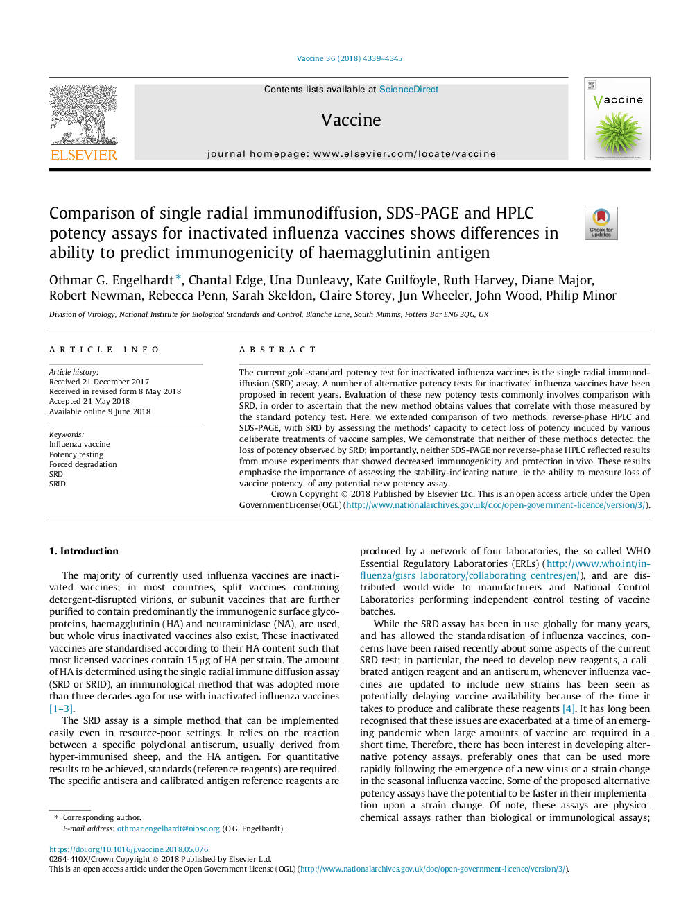 Comparison of single radial immunodiffusion, SDS-PAGE and HPLC potency assays for inactivated influenza vaccines shows differences in ability to predict immunogenicity of haemagglutinin antigen