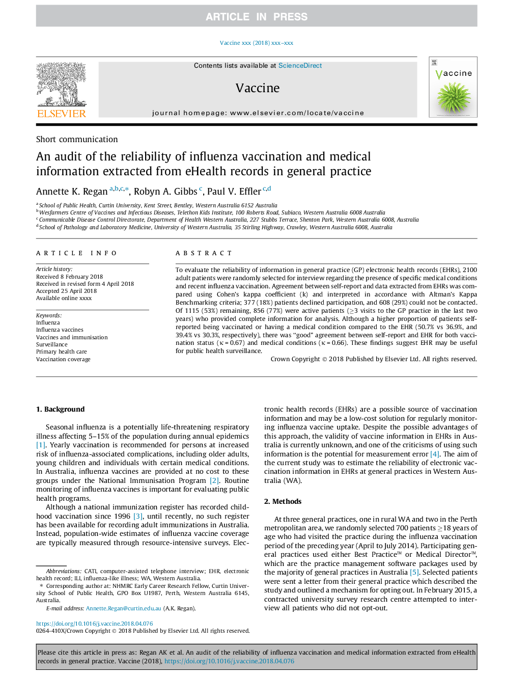 An audit of the reliability of influenza vaccination and medical information extracted from eHealth records in general practice