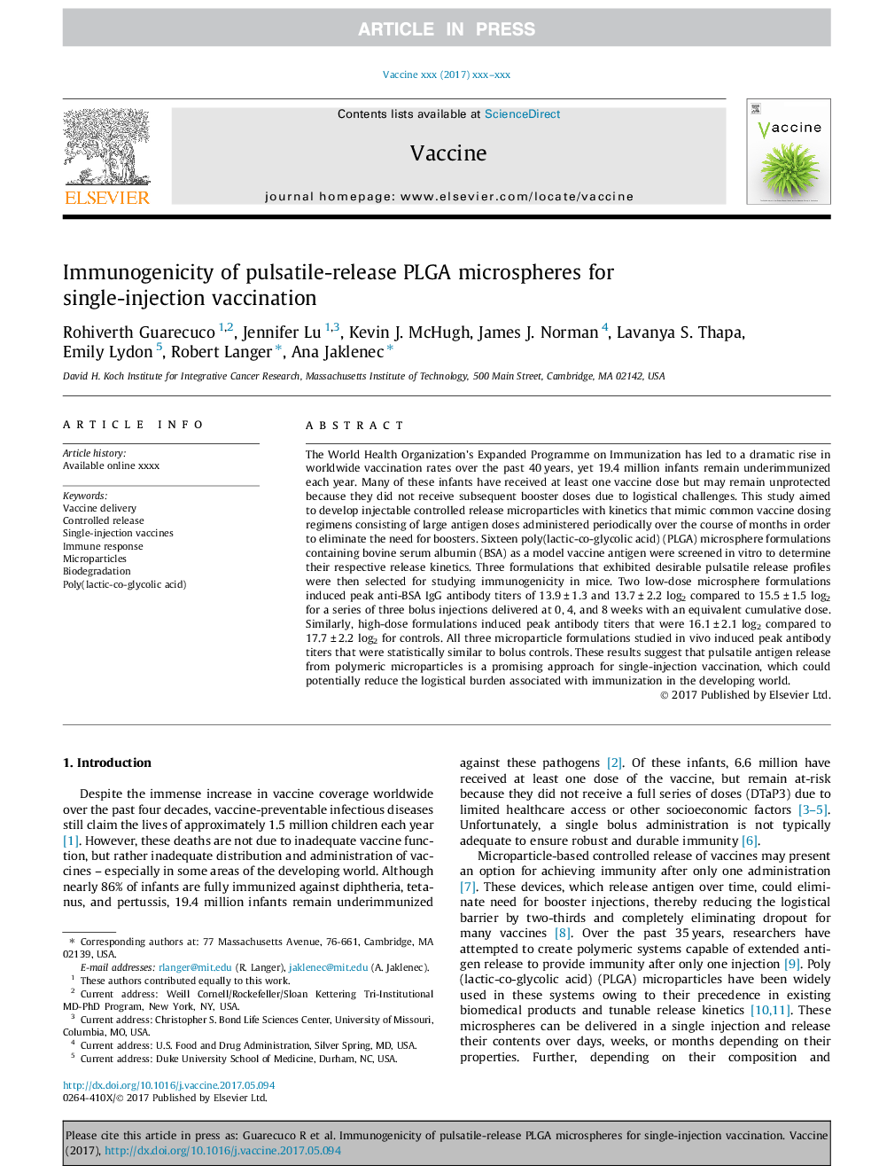 Immunogenicity of pulsatile-release PLGA microspheres for single-injection vaccination